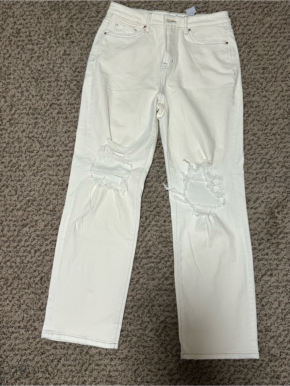 Altar'd State Cream Straight Jeans with Subtle Stitching